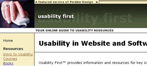 Usability First - screen shot.