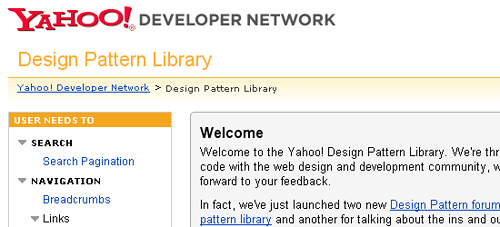 Yahoo! Design Pattern Library - screen shot.