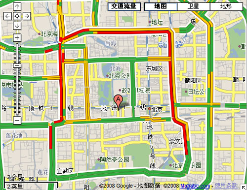Google中国地图新增实时交通流量信息